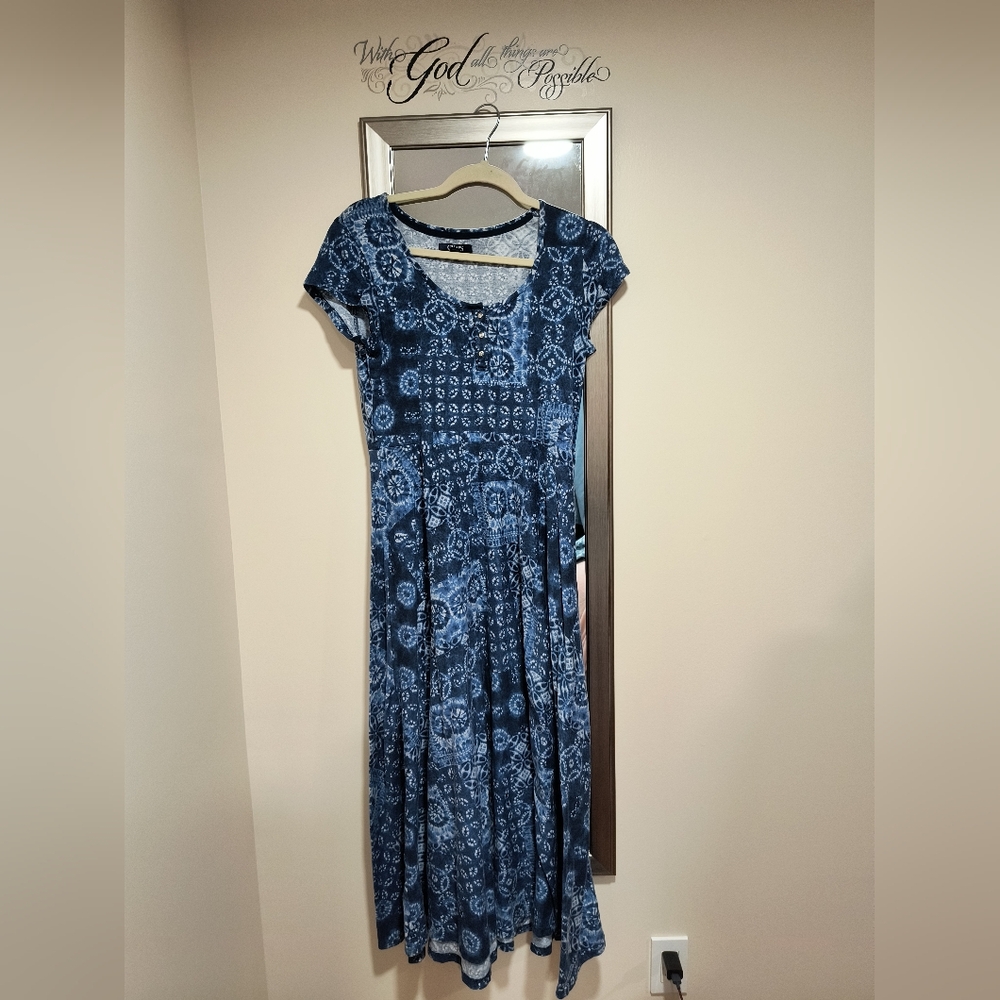 Chaps Blue Patterned Medium Maxi Dress